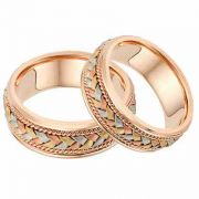 14K Rose Gold and Tr-Color Braided Wedding Band Ring Set