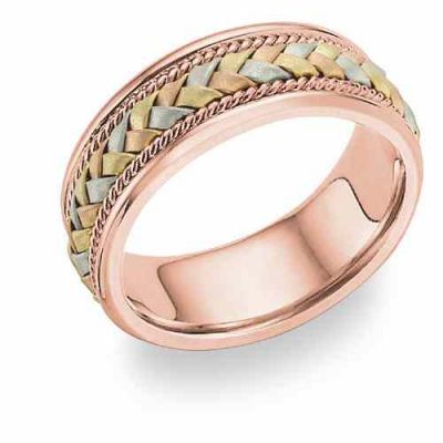 14K Rose Gold and Tri-Color Braided Wedding Band Ring -  - ROSE-D