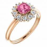14K Rose Gold Asscher-Cut Pink Sapphire and Diamond Cluster Ring