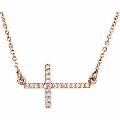 14K Rose Gold Diamond Cross Bar Necklace -  - STLPD-R42323R