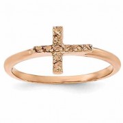 14K Rose Gold Diamond-Cut Cross Ring for Women