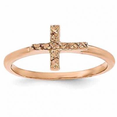 14K Rose Gold Diamond-Cut Cross Ring for Women -  - QGRG-K5723