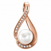 14K Rose Gold Freshwater Pearl Diamond Pendant