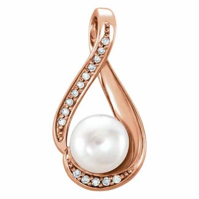 14K Rose Gold Freshwater Pearl Diamond Pendant -  - STLPD-86586R