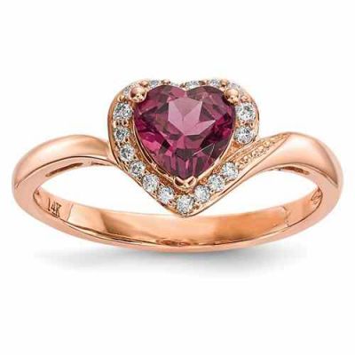 14K Rose Gold Garnet Diamond Heart Ring -  - QGRG-Y13829RG-AA