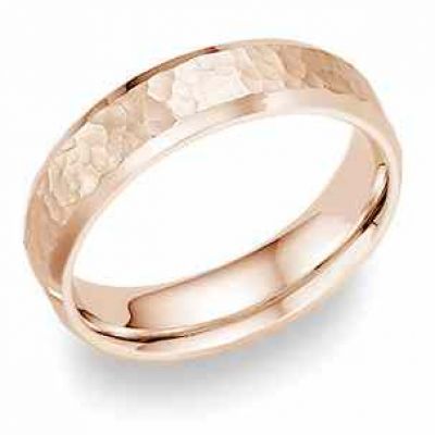 14K Rose Gold Hammered Wedding Band Ring -  - WED-B12R