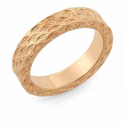 14K Rose Gold Hand Carved Design Wedding Ring -  - HC-1R