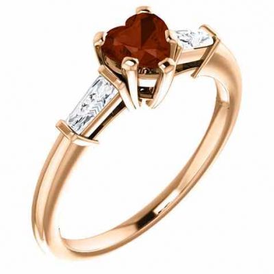 14K Rose Gold Heart-Shaped Garnet and Baguette Ring -  - STLRG-69706GTCZR