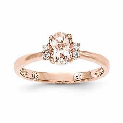 14K Rose Gold Oval Morganite & Diamond Ring -  - QGRG-Y12852MGAA
