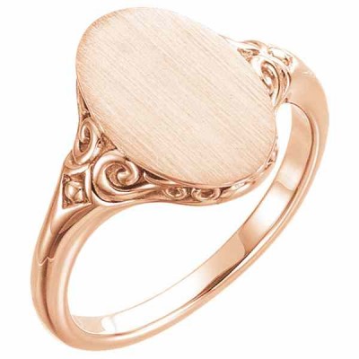 14K Rose Gold Paisley Scroll Oval Signet Ring -  - STLRG-51659R