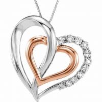 14K Rose Gold Plated Sterling Silver Diamond Heart Necklace