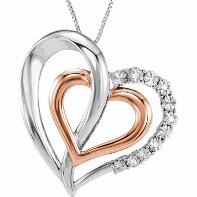 14K Rose Gold Plated Sterling Silver Diamond Heart Necklace -  - STLPD-650195
