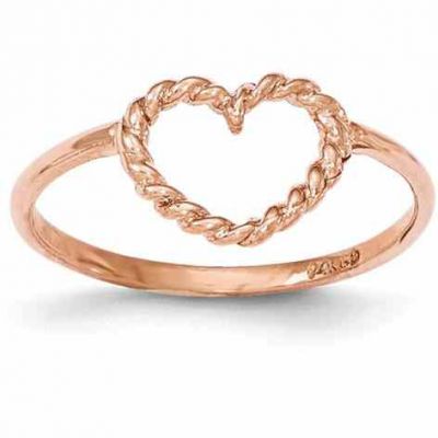 14K Rose Gold Rope Design Heart Ring -  - QGRG-K5749