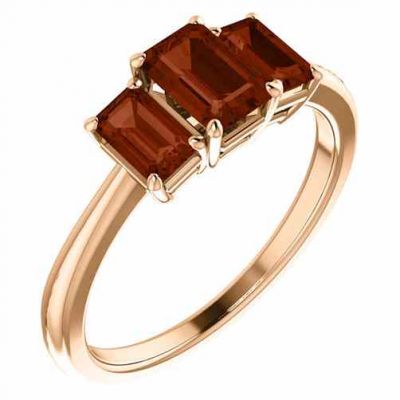 14K Rose Gold Three Stone Emerald-Cut Garnet Ring -  - STLRG-121986GT-RG