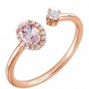 14K Rose Morganite Open 2-Stone and Diamond Ring