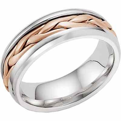 14K Rose - White Gold Wide Braided Wedding Band Ring -  - WED-L-WP