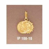 14K Solid Gold Moon and Sun Pendant