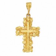 14K Solid Gold Nugget Cross Pendant