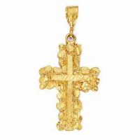 14K Solid Gold Nugget Cross Pendant