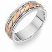 14K Tri-Color Gold Design Wedding Band Ring