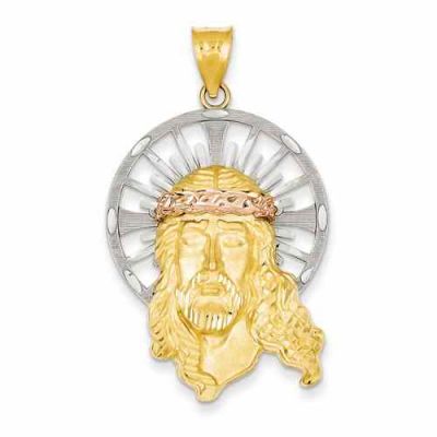 14K Tri-Color Gold Jesus Head Pendant -  - QGPD-D3704
