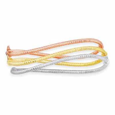 14K Tri-Color Gold Twisted Bangle Bracelet Stackable Set -  - MK-8G7102
