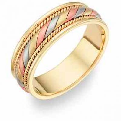 14K Tri-Color Gold Wedding Band Ring -  - WBR-24