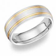 14K Two-Tone Gold 7mm Brushed Design Wedding Band Ring