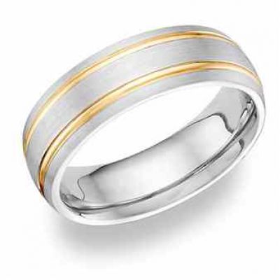 14K Two-Tone Gold 7mm Brushed Design Wedding Band Ring -  - WEDDING-47