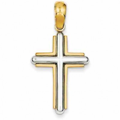 14K Two-Tone Gold Cross Pendant -  - QGCR-CG10