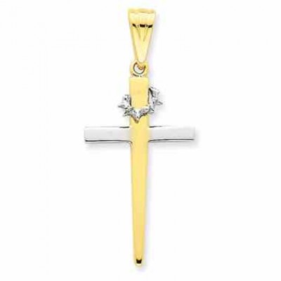 14K Two-Tone Gold Crown of Thorns Cross -  - QGCR-CG30A