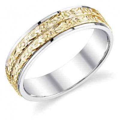 14K Two-Tone Gold Double Floral Band Wedding Ring -  - WG-191WY