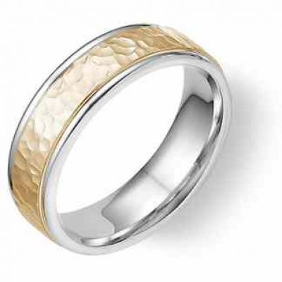 14K Two-tone Gold Hammered Wedding Band Ring -  - WED-PA-WY
