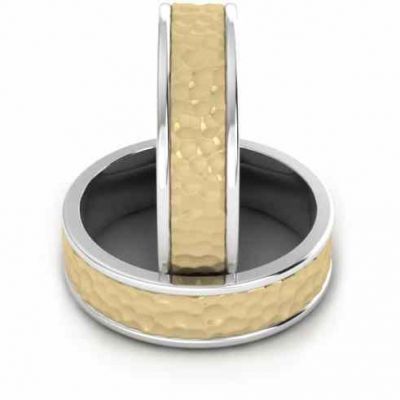 14K Two-Tone Gold Hammered Wedding Band Set -  - WED-PA-WY-SET