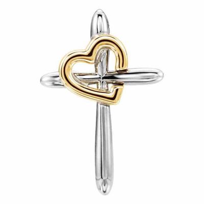 14K Two-Tone Gold Heart With Cross Necklace -  - STLCR-R42346WY