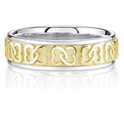 Titanium and 14K Gold Interlaced Hearts Wedding Band Ring -  - JDB-114TIY