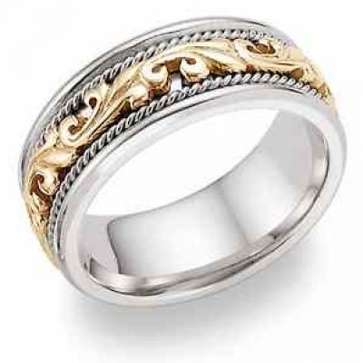 14K Two-Tone Gold Paisley Wedding Band -  - WED-M-WY