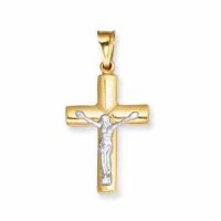 14K Two-Tone Gold Polished Plain Crucifix Pendant
