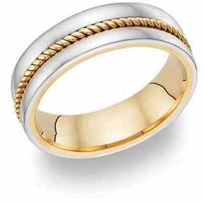 14K Two-Tone Gold Rope Design Wedding Band Ring -  - WBAND-5