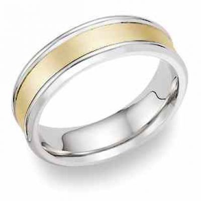 14K Two-Tone Gold Wedding Band w/Brushed Center -  - WED-I-WY