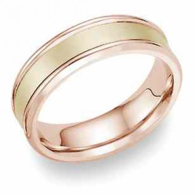 14K Two-Tone Gold Wedding Band with Brushed Center -  - WED-I-PY