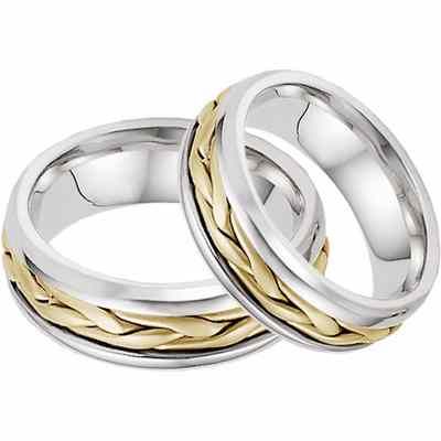 14K Two-Tone Gold Wide Braided Wedding Band Set -  - WED-L-WY-SET