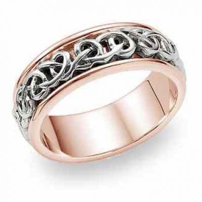 14K White and Rose Gold Celtic Knot Wedding Band -  - CL-B-RW
