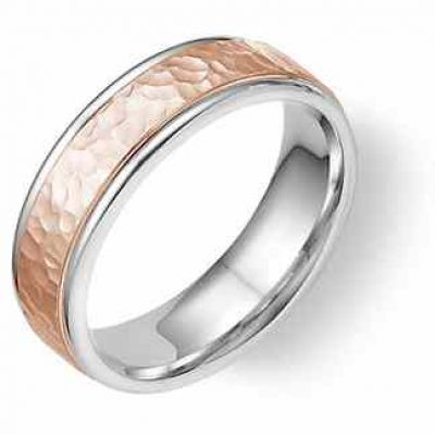 14K White and Rose Gold Hammered Wedding Band Ring -  - WED-PA-WP