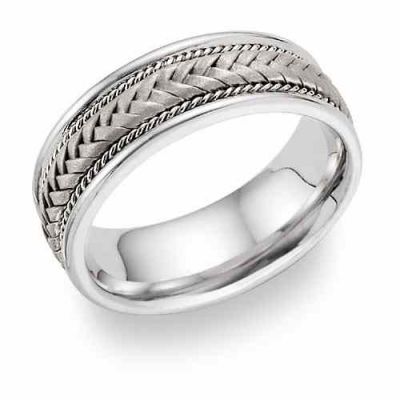 14K White Gold 7.6mm Braided Wedding Band Ring -  - WED-C