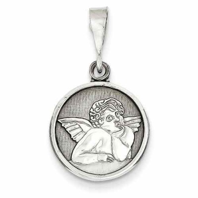 14K White Gold Angel Disc Pendant -  - QGPD-D1509
