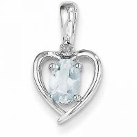14K White Gold Aquamarine and Diamond Heart Pendant