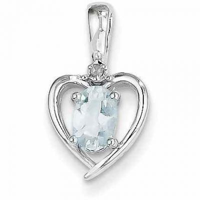 14K White Gold Aquamarine and Diamond Heart Pendant -  - QGPD-XBS456