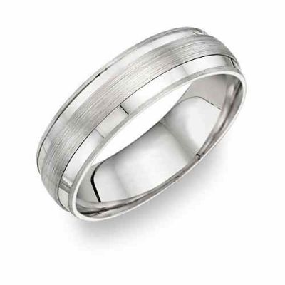 14K White Gold Brushed Center Design Wedding Band Ring -  - WED-PG