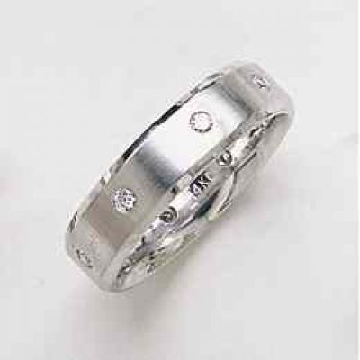 14K White Gold Brushed Diamond Wedding Band Ring -  - SDB-K